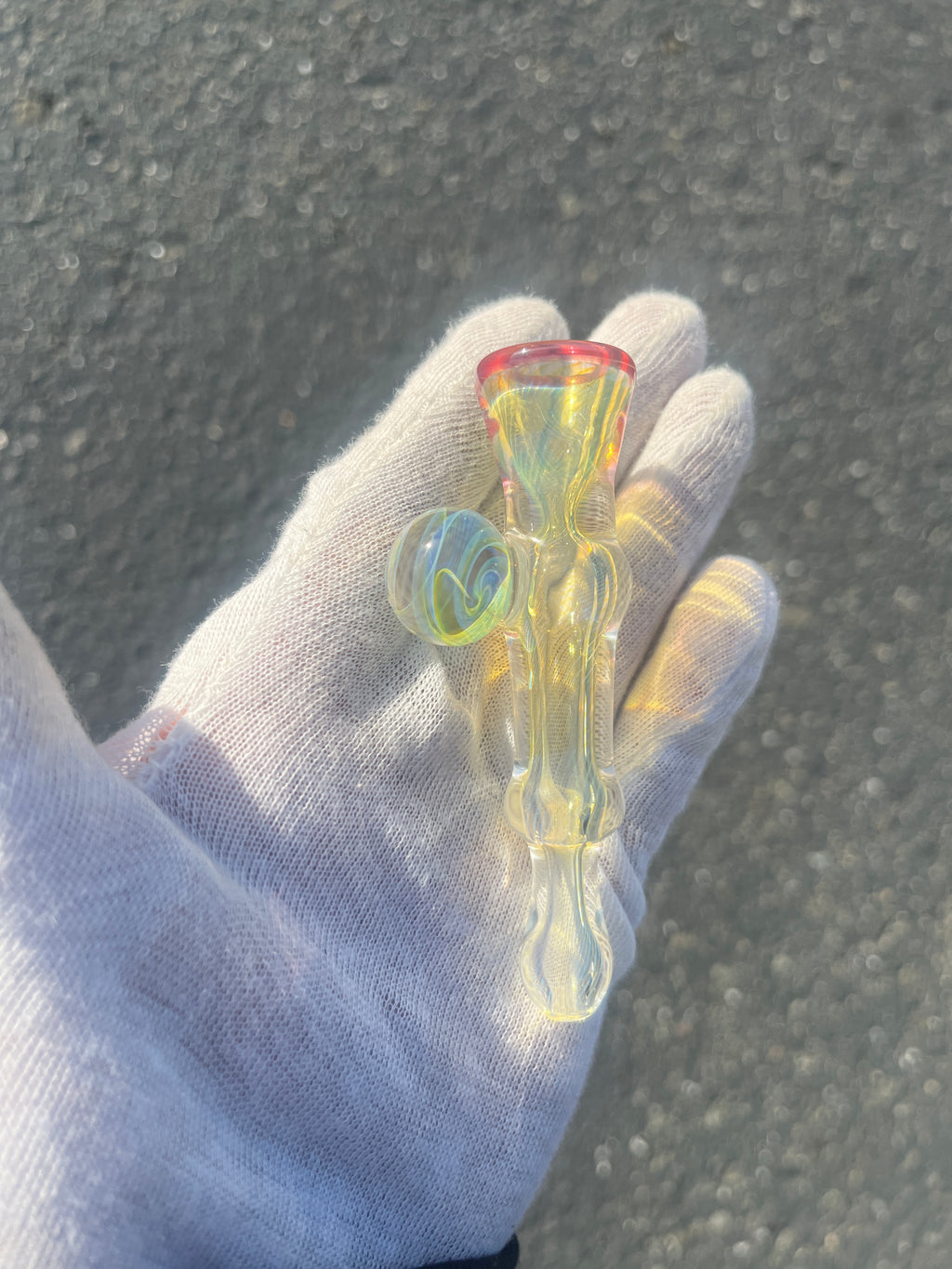 Gold and Silver Fume One-Y With Marble By Gato Glass